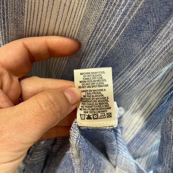 Bella Dahl 3/4 Roll-Tab Sleeve Stripe Linen Blend Shift Resort Dress Sz L - Picture 6 of 7